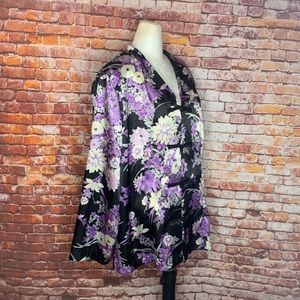 Khaliah Ali Vintage Asian Inspired Purple and Black Floral Satin Jacket